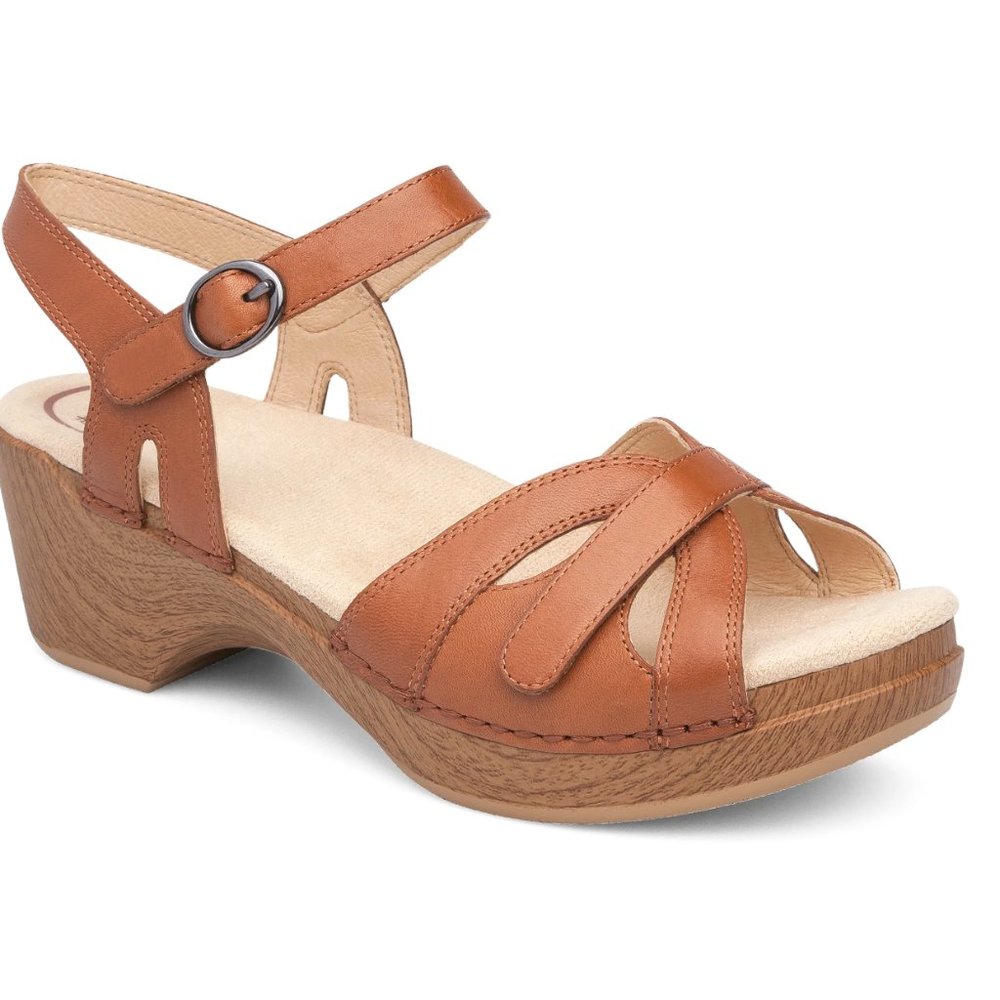Dansko Season Platform Sandal Clogs- Size 37 - Camel Full Grain Leather